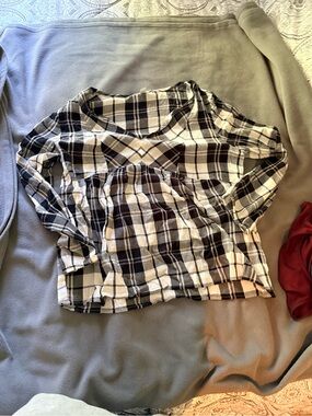 Old Navy Black and Cream Plaid Shirt